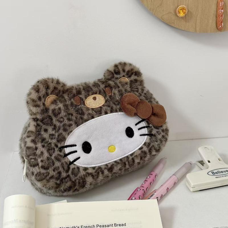 Kawaii Hello Kitty Plush Pencil Case Cartoon Large Capacity Stationery Cosmetics Pencil Pouch Multi-Functional Storage Bag Gift