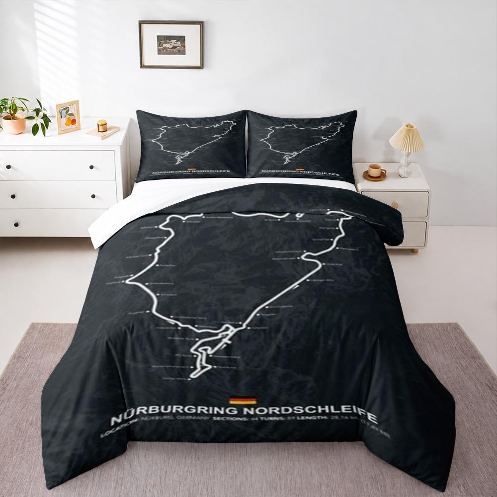 Nurburgring Nordschleife Track Map Bedding set (1 duvet cover, 2 pillowcases, duvet not included), Circuit Art Print