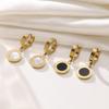 Fashion Titanium Steel Roman Numeral Earrings - Black & White Simple Commute Style