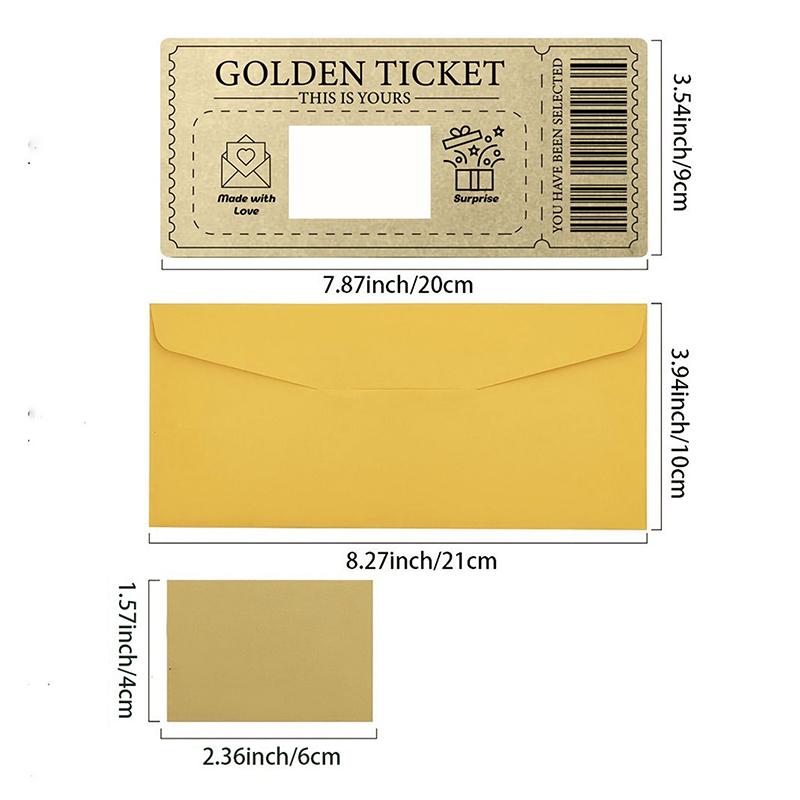 Scratch Off Ticket Golden Ticket Scratch-Off Card Raffle Gift Surprise Scratch-Off Card With Envelope Party Favor Cinema Voucher