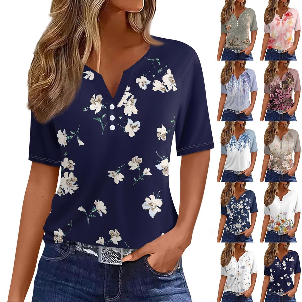 Женская футболка Футболка с принтом и пуговицами Рукав реглан ...