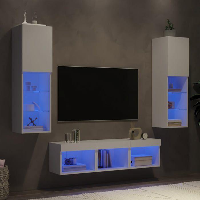 VidaXL TV Wall Units with LED 5 Pcs, Hanging TV Cabinets, Living Room TV Furniture, Modern, White Wood 3216604