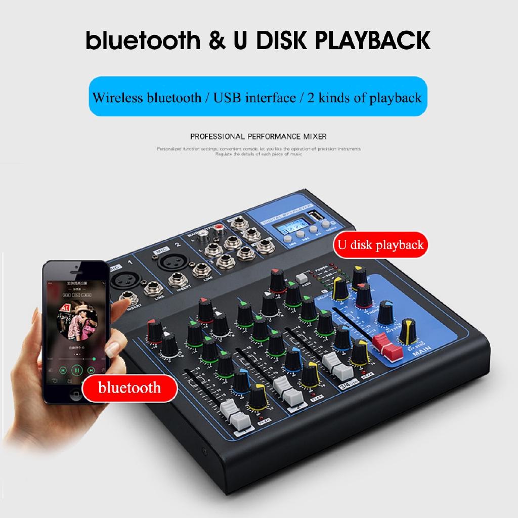 4 Channel Bluetooth DJ Mic Audio Mixer Contrl LED Digital Display Music Stream
