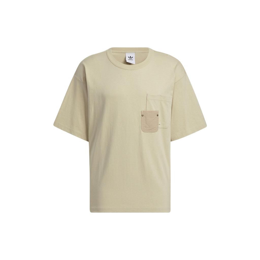 Adidas Originals Trefoil Solid Pocket Crew Neck Casual Short Sleeve T-Shirt Men Tops Beige HM7991