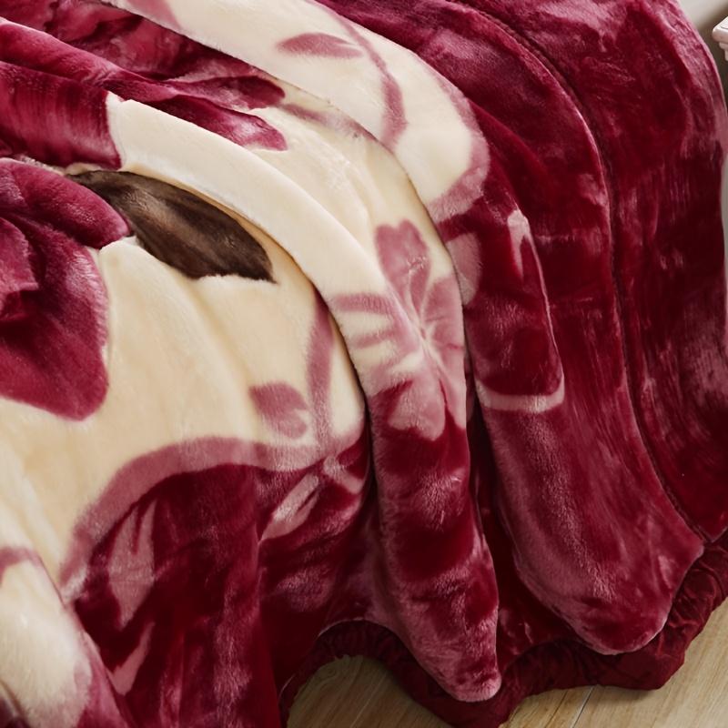 Luxuriöse, ultraweiche Raschel-Fleecedecke, traditionelles, doppellagiges, dickes Vintage-Blumenmuster, ganzjährige Wärme, maschinenwaschbar