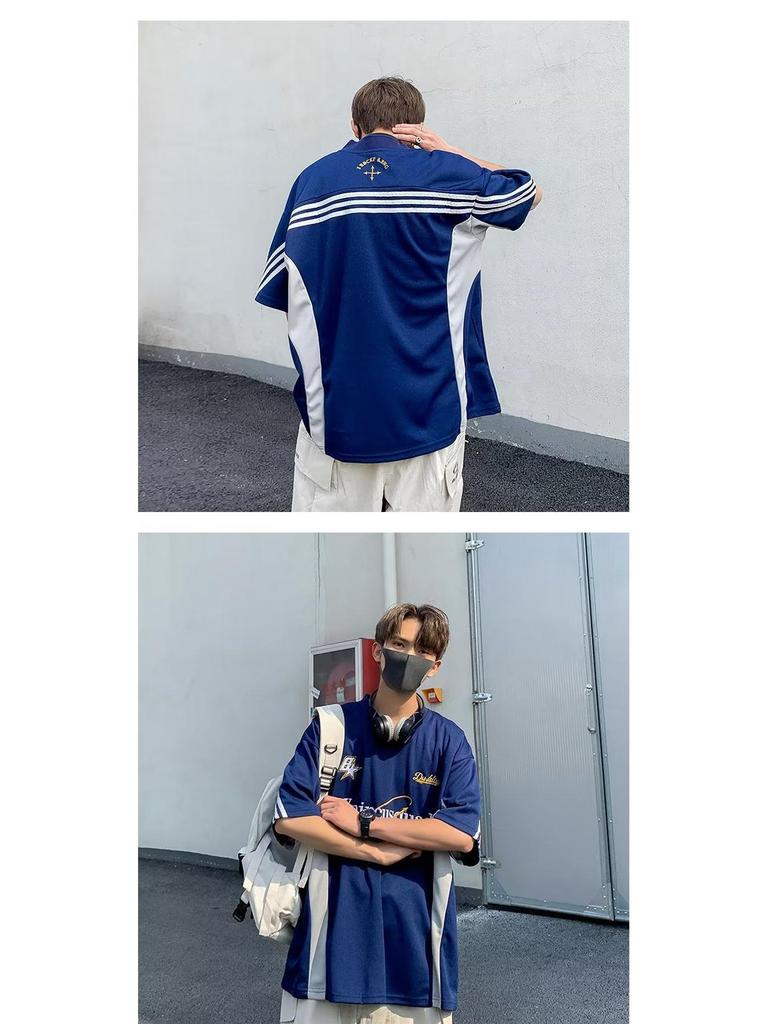 Men's V-Neck Motorcycle Style Embroidered Hip-hop Jersey