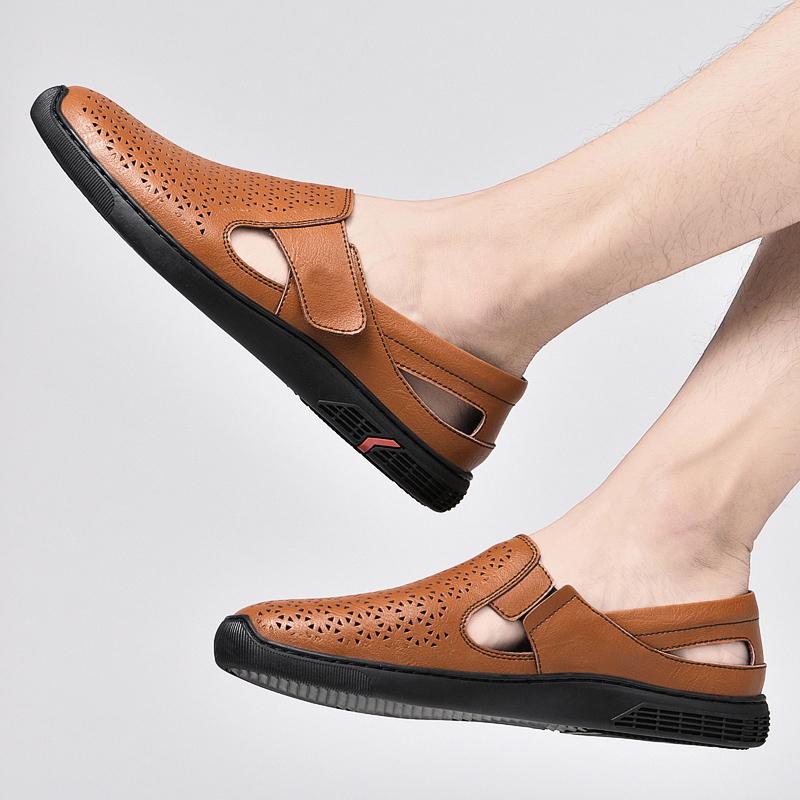 Men'S Shoes Genuine Leather Trending Summer Casual Shoes Men Breathable Outdoor Luxury Sandals Man Non-Slip Beach Brand Loafers