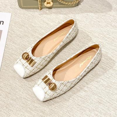 Einzelne Schuhe für Damen im koreanischen Stil 2024 Frühjahr neue Mode mit kleinem Duft quadratischer Kopf einfache flache Schuhe mit flachem Mund weiche Sohle