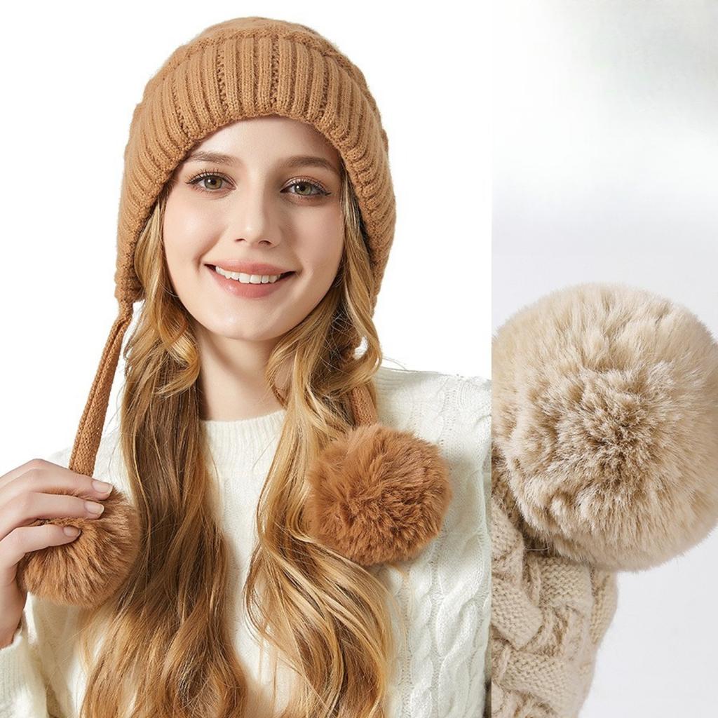 Thickened, Woolen Hat, Women's Hat, Velvet Hat, Outdoor Hat, Warm Hat, Wool Ball, Knitted Hat