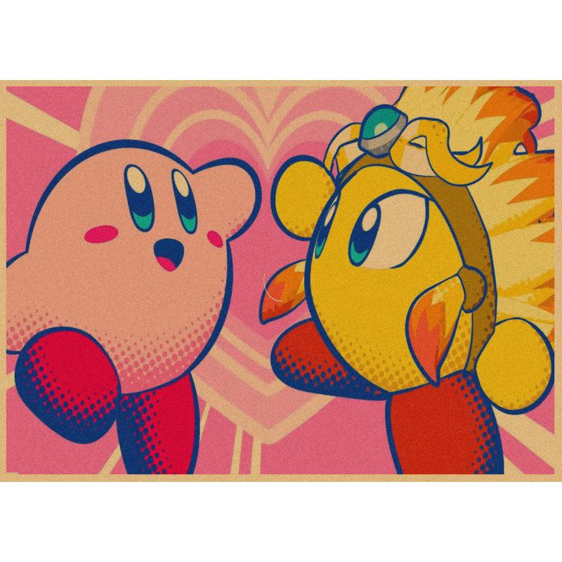 Kirby Retro Japanese Anime Poster - Cartoon Kraft Paper Wall Art