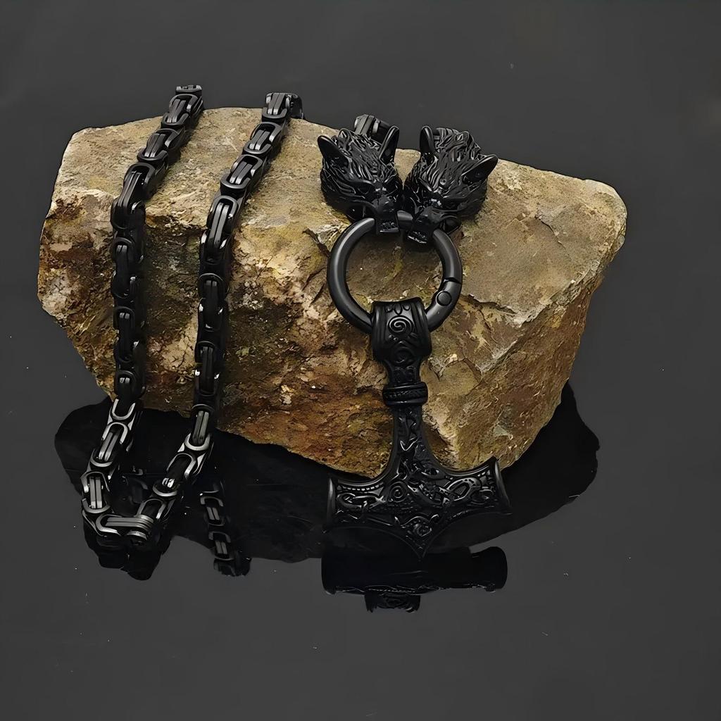 Men's Stainless Steel Viking Wolf Head Chain Bracelet - Vintage Style