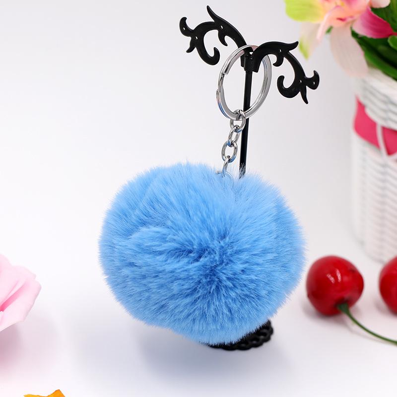 8CM Fluffy Rabbit Fur Ball Key Chain Cute Candy Colors Pompom Artificial Rabbit Fur Keychain Women Car Bag Key Ring