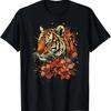 Tiger Face Orange Red Flowers Lilies Black Tee Women Kids T-Shirt
