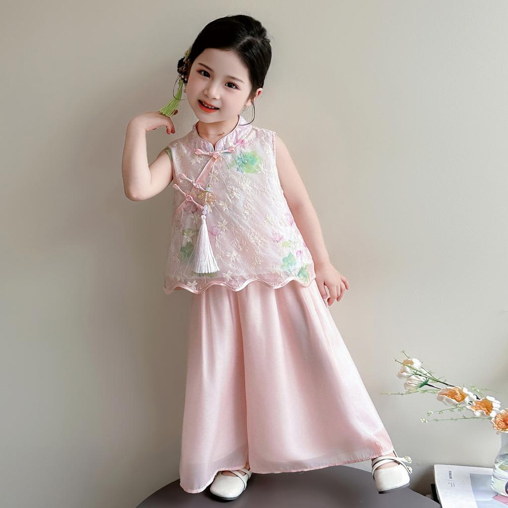 Hanfu Girls' Summer Lotus Vest Two-Piece Set