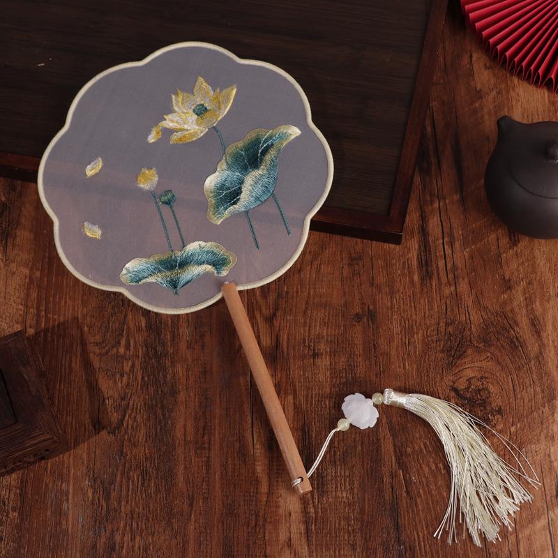 Chinese Double-Sided Embroidered Round Fan for Hanfu or Qipao Dance Performances