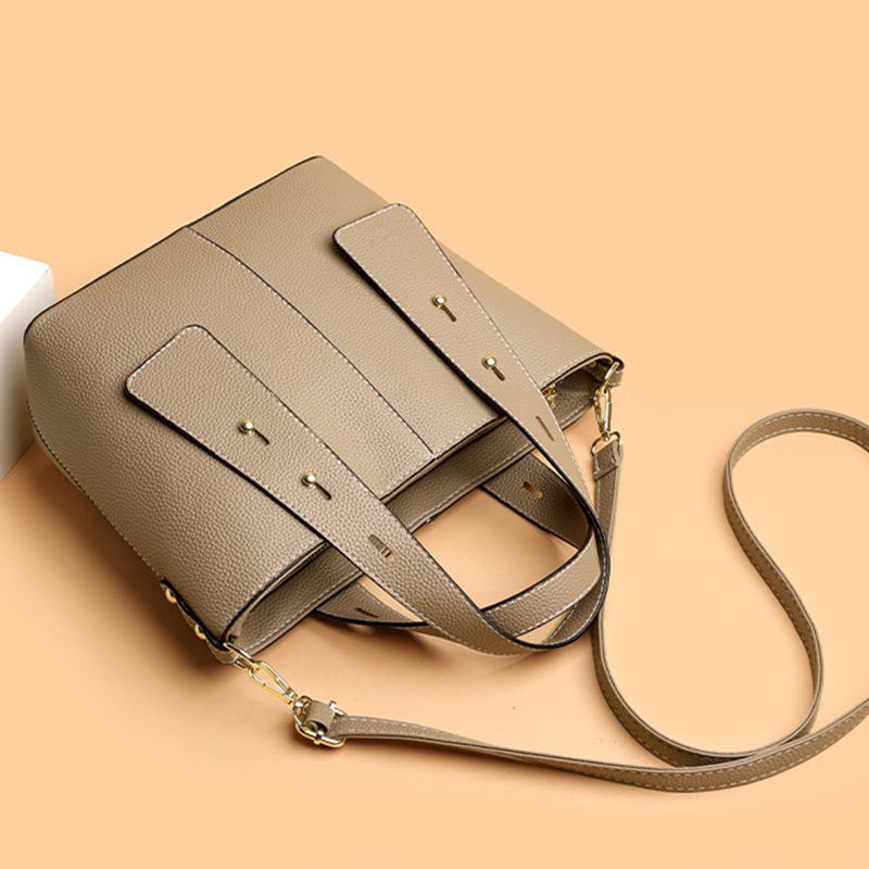 Luxury PU Leather Tote Bag Female High Quality Solid Color Bucket Handbag Women Brand Shoulder Crossbody Bags CLE