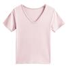 Women Loose Fit V Neck Solid Color Short Sleeve Casual T Shirt Top