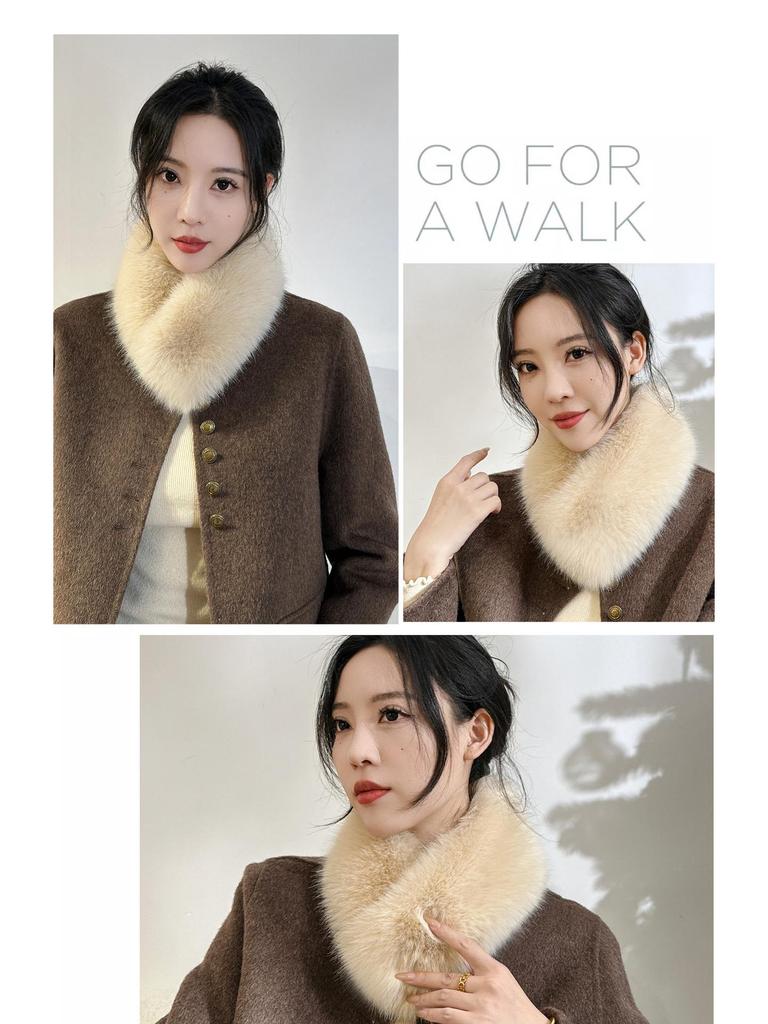 Fox Otter Rabbit Fur Scarf Collar Set: Versatile, Fashionable Magnetic Buckle for Neck Protection and Warmth - Women's Winter Accessory.