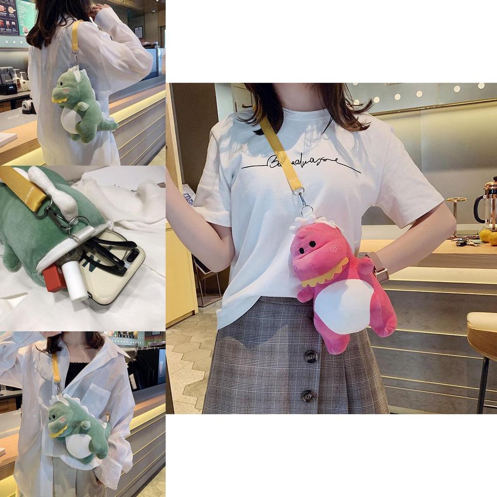 Bolsa Transversal de Pelúcia Adorável de Dinossauro Verde Estilo Contemporâneo Fofo Para Meninas