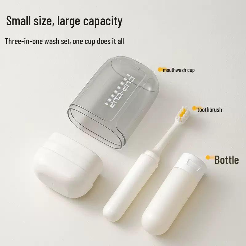 Compact Travel Toothbrush Set: Portable Toothbrush, Toothpaste, and Mouthwash Cup - Essential for Business Trips and Hotels