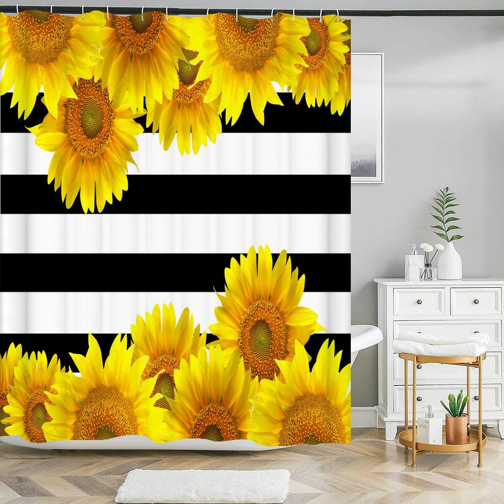 Black White Stripes Flowers Butterfly Pattern Shower Curtain 3D Bath Screen Waterproof Fabric Bathroom Decor Shower Curtains