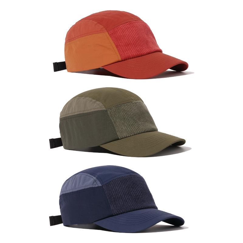 5 Panel Street Style Workwear Baseball Cap Color Block Corduroy UV Protection Adjustable Unisex Sun Hat for Casual Outdoor Wear