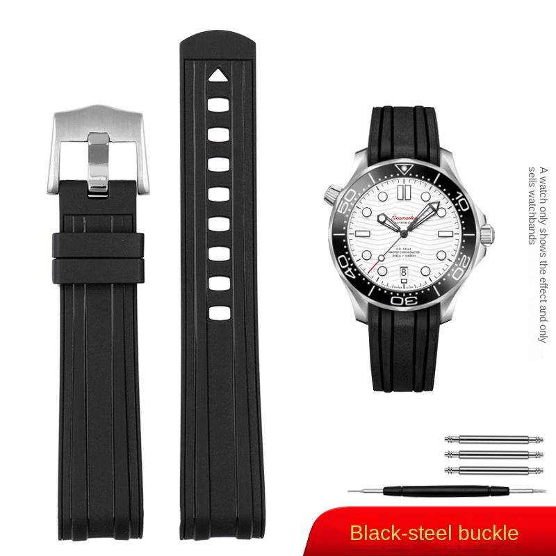 For Omega New Seamaster 300 Universe 007 Curved End Fluorous Rubber Silicone Watchband 20mm 22m Watch Soft Strap Men Replacement