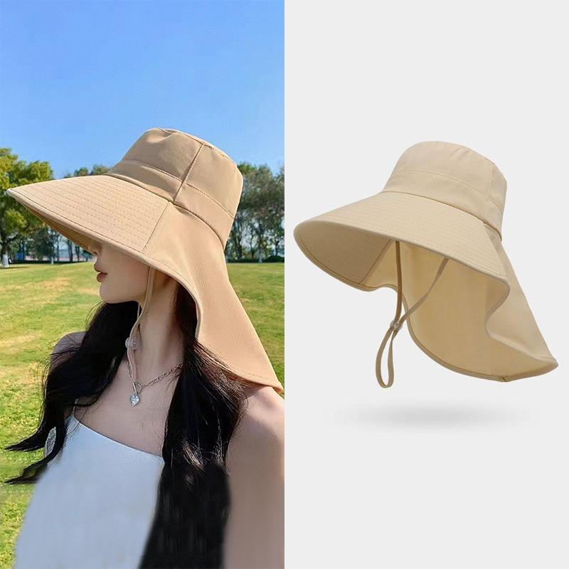 Summer Outdoor Travel Sunshade Sun Hat Detachable Cape Mask Sun Hat Women Ponytail Large Brim Beach Hats