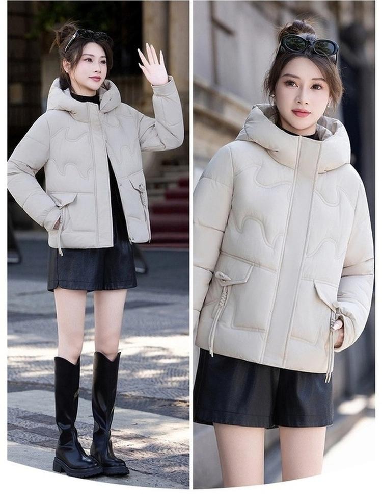 Women’s Short Hooded Windproof Thicken Warm Winter Jacket With Raglan Sleeves