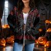 Damen lässiges Kapuzen-Sweatshirt mit Reißverschluss und Langarm mit Halloween-Print