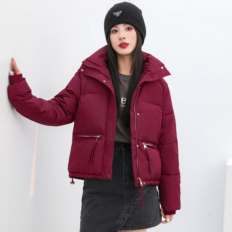 Winter Neueste Kurze Daunen-Baumwollwattierte Jacke Damen Stehkragen Baumwollwattierte Kleidung Lockere Passform Wattierte Brot-Kleidung