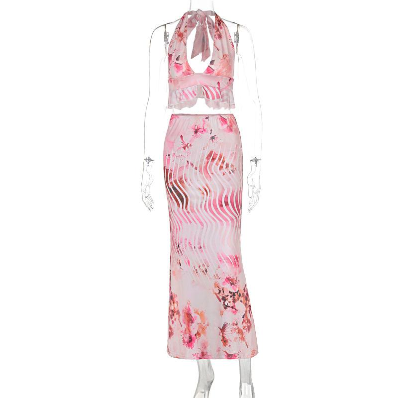 

Летний новый принт на шее сексуальный повседневный костюм для отпуска женская одежда L