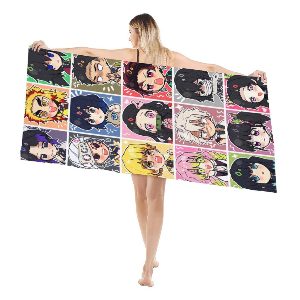 Microfiber Beach Towel Demon Slayer Graphic Anime Print Quick Dry Sandless Beach Blanket Soft For Men Women Camping Pool Towel