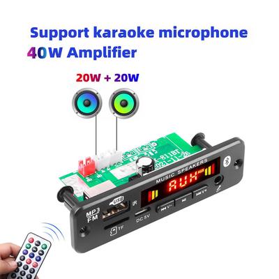 2*20W ses amplifikatörü DC 12V Bluetooth 5.0 MP3 Dekoder Kurulu Araba MP3 Çalar Hoparlör Araba FM Radyo Handsfree Çağrı Kaydı Destekler