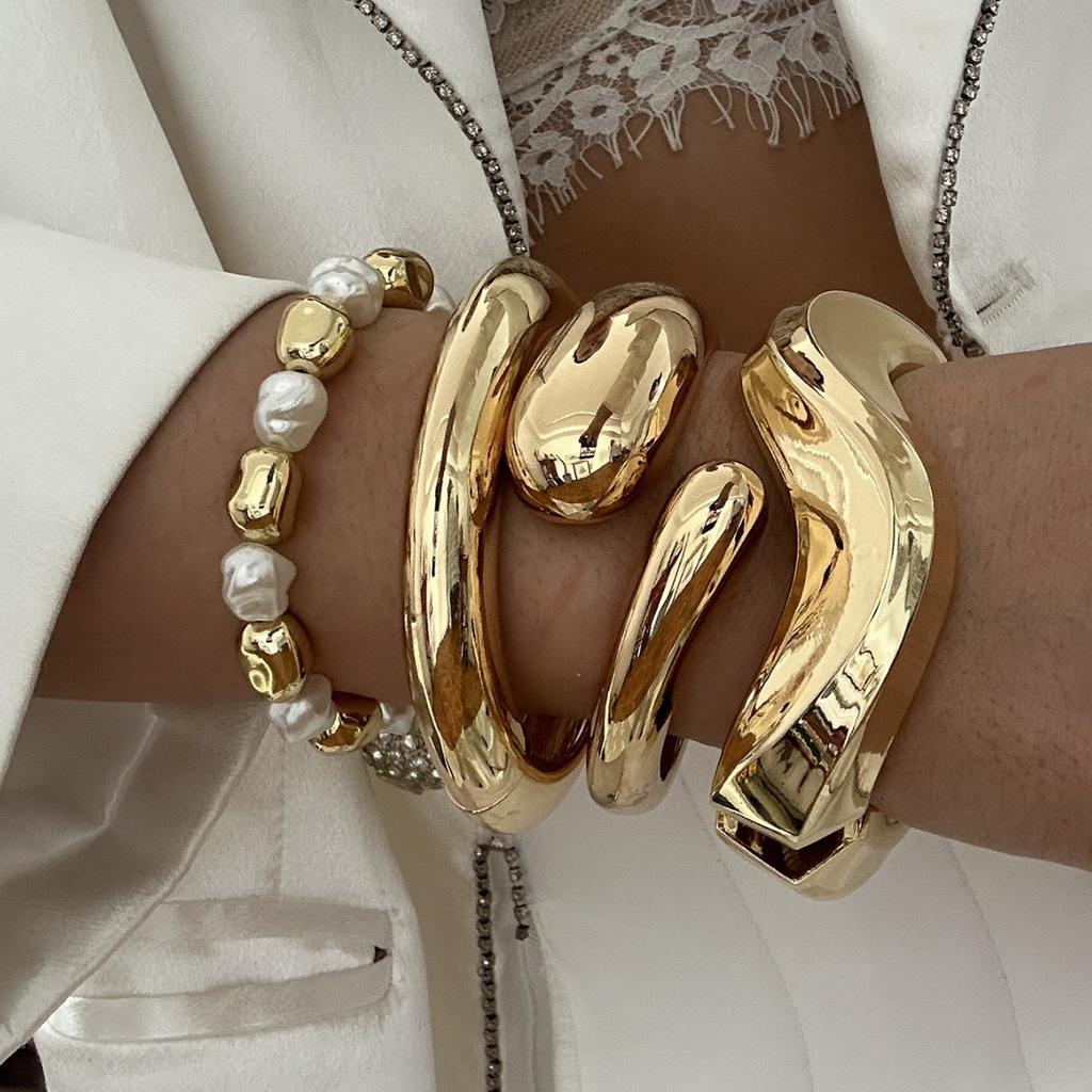 Fashion Exaggerated Wide Cuff Irregular Geometric Gold Color Chunky Bangles Bracelet for Women Men Punk Hip Hop Jewelry Gift