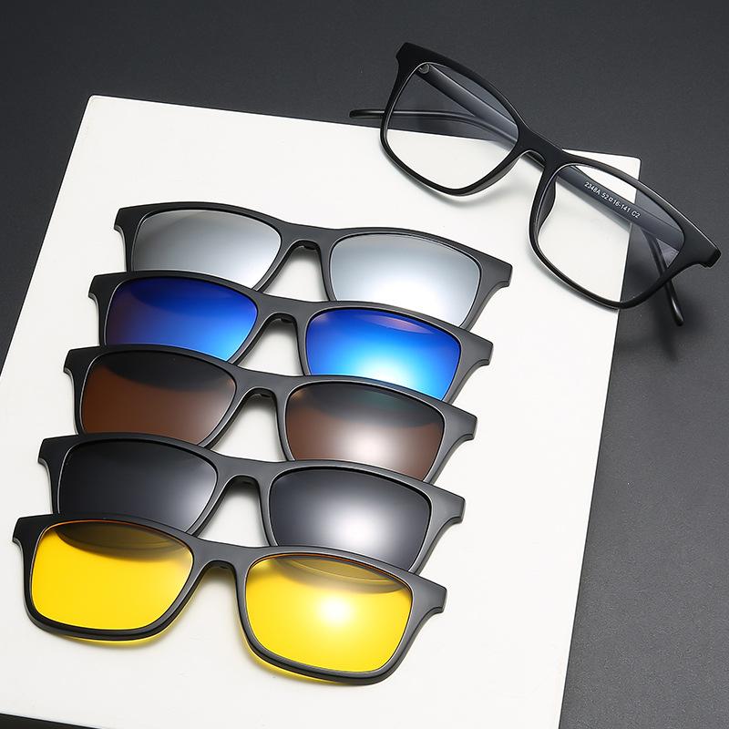 

Ретро набор очков солнцезащитные очки мужские черные оправы магнитный зажим поляризованные солнцезащитные очки водительские очки женские 2348 PC material rack