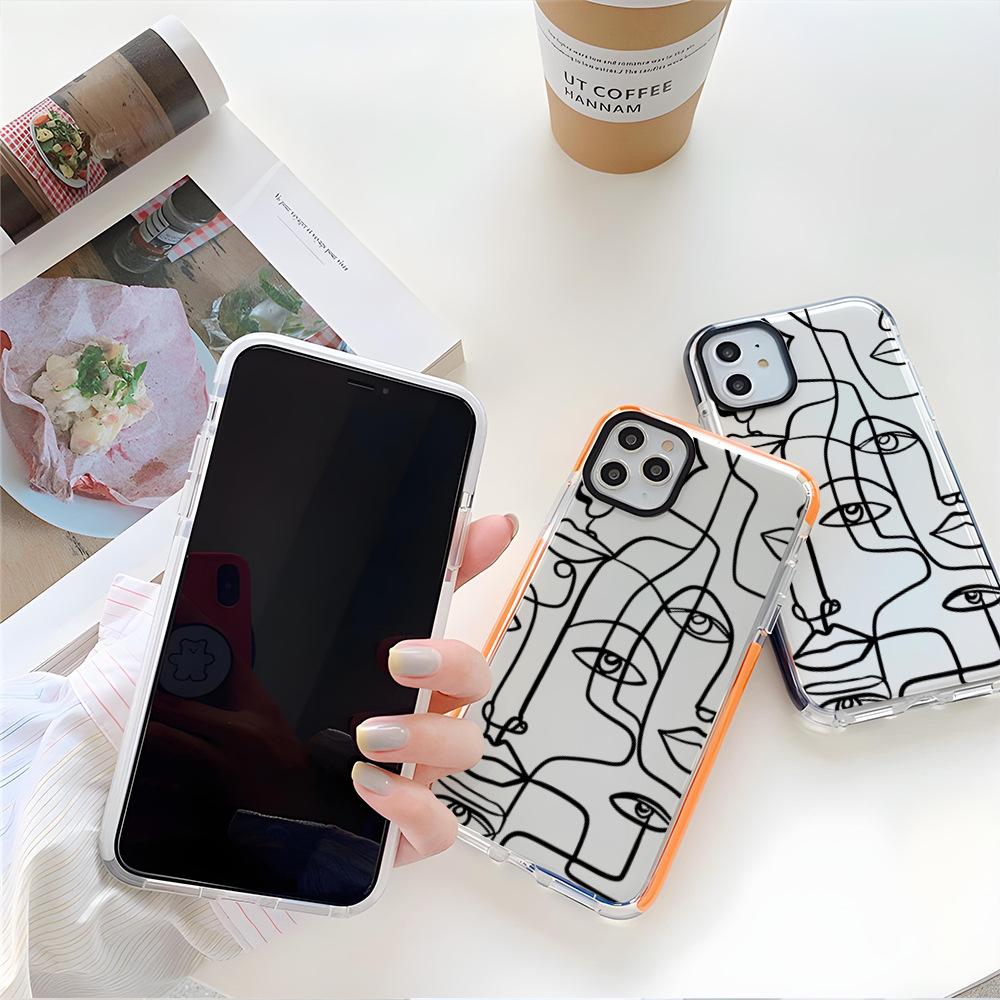 Art abstract face suitable for Apple 17 mobile phone case 15promax Amazon hot-selling ip16 two-color transparent case