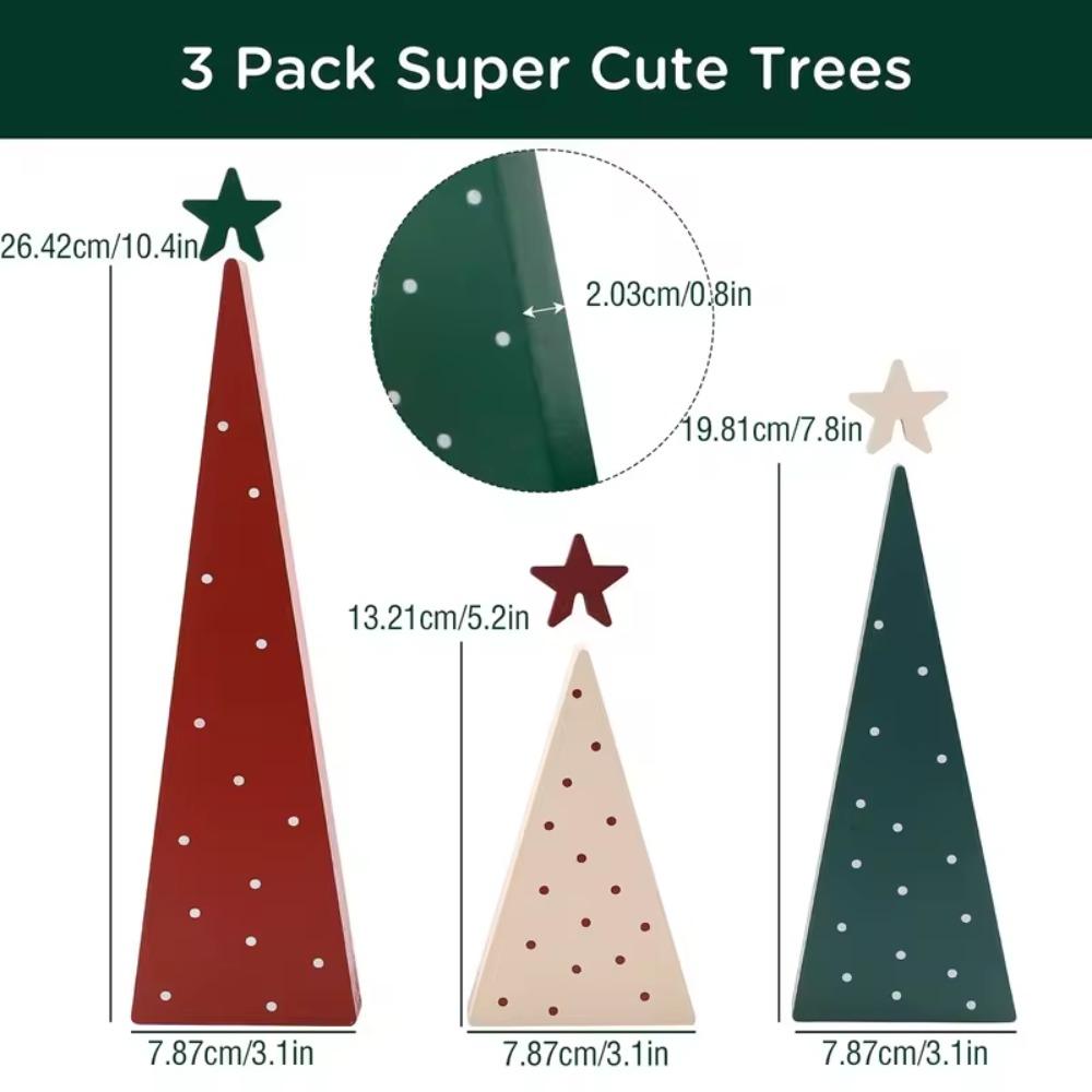 3Pcs/set with Star Topper Christmas Tree Figurines Wood Desktop Decoration Craft