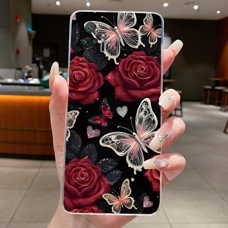 For Xiaomi Redmi Note 10 Pro / Note10 / Note 10S / Poco M5S Case Clear Luxury Butterfly Flower Transparent Soft TPU Phone Cover