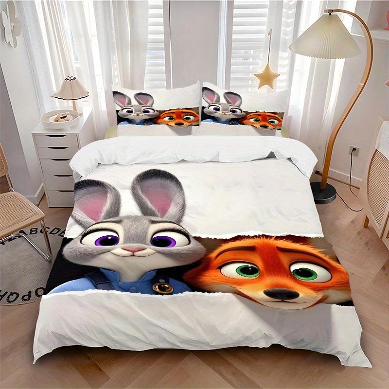 

3pcs Judy and Nick Zootopia Pattern Bedding Set, 1* Cover + 2*Pillowcases, Printed Bedding Set, Soft and Comfortable 200x200cm