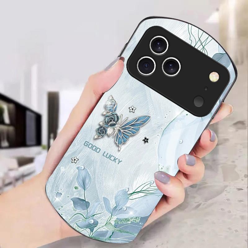 Roze Mode Vlinder Voor iPhone 17 Air 16 15 14 Pro 13 Plus 12 mini 11 Pro Max XR X 7 8 Elliptisch Gehard Glas Telefoonhoes