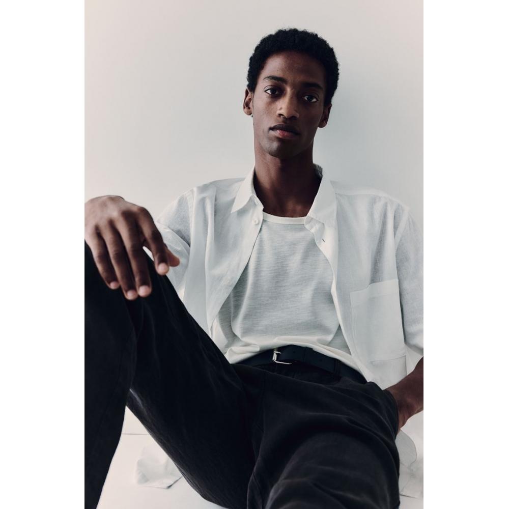 H M Regular Fit Linen Pants Black