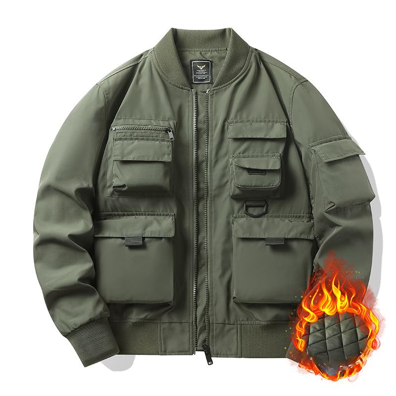 Куртка-бомбер мужская ретро бейсбольная форма многокарманная рабочая куртка — фото 7