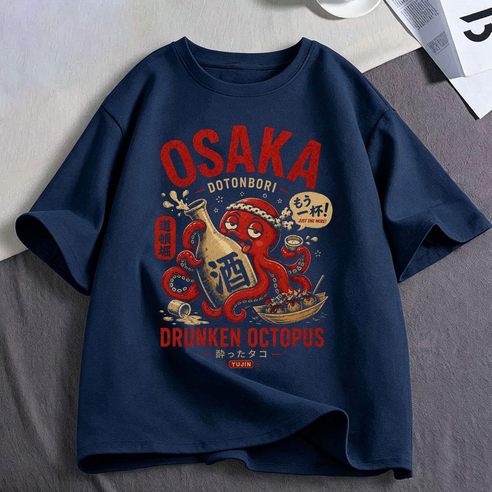 Osaka Dotonbori Drunken Octopus Graphic T Shirts Japanese Style Street Food Lover Tshirts Cotton Casual Short Sleeve Tee Shirt