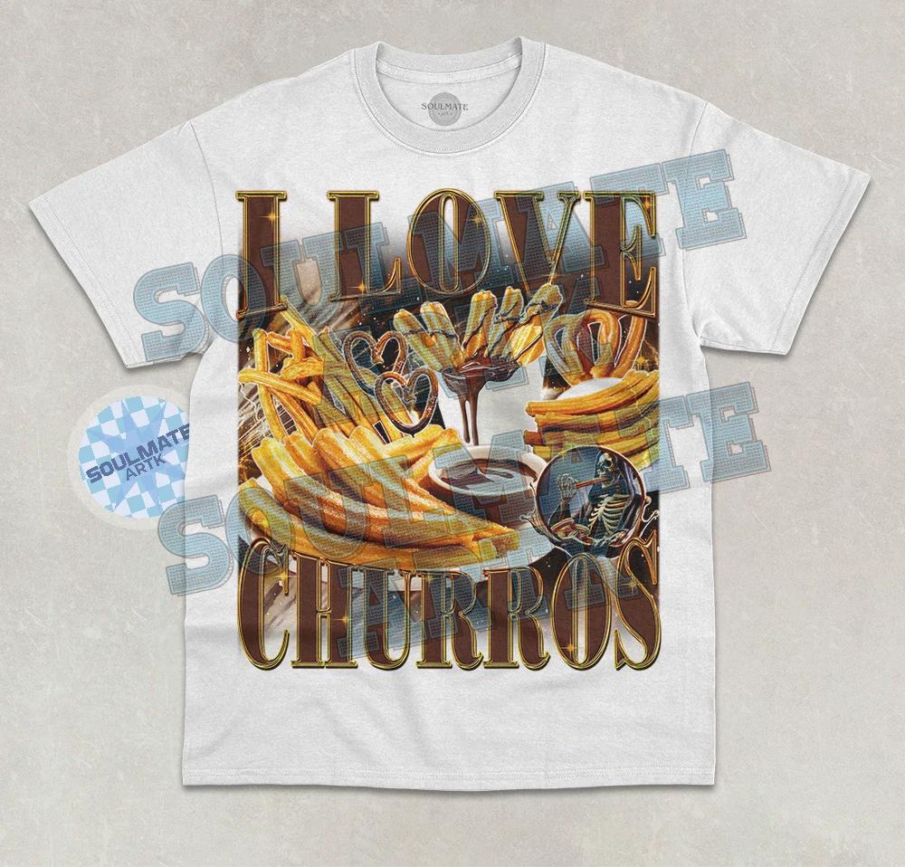 I Love Churros T- Shirt Food Lover Foodie Churros Chocolate Graphic Bootleg Shirt S