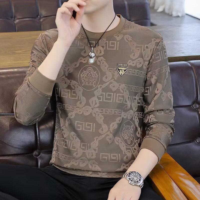 2026 Men's Trendy Long Sleeve Round Neck T-shirt Hoodie – Versatile Spring/Autumn Outerwear Base Layer.