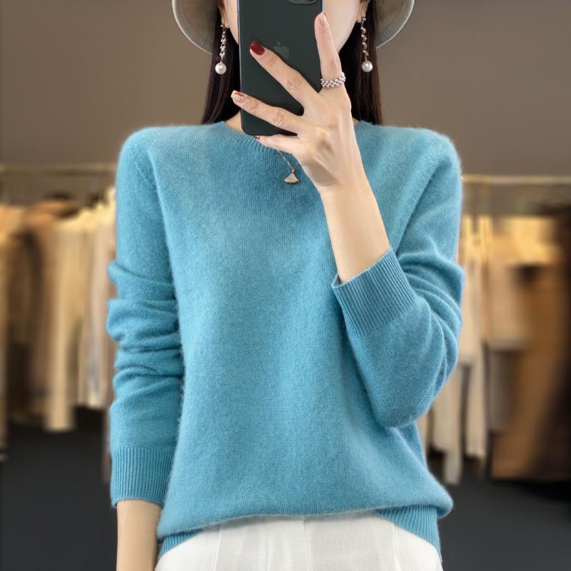 2024 Damen Herbst/Winter 100% Reine Wolle Rundhals Strickpullover