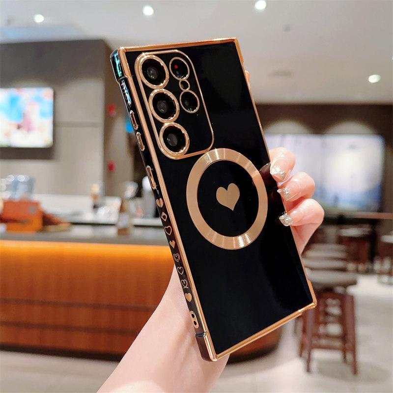 

Роскошный чехол для телефона с магнитной присоской и беспроводной зарядкой, подходит для Samsung S23 S22 S21 Plus Ultra S20 FE, защитный чехол от падения Samsung S22 Ultra чёрный