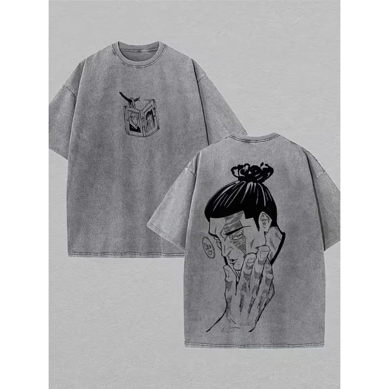 Ryomen Sukuna Print T-shirt Anime Jujutsu Kaisen Clothing Men Women Cotton Tshirts Retro Washed T Shirt Harajuku Male Loose Tops