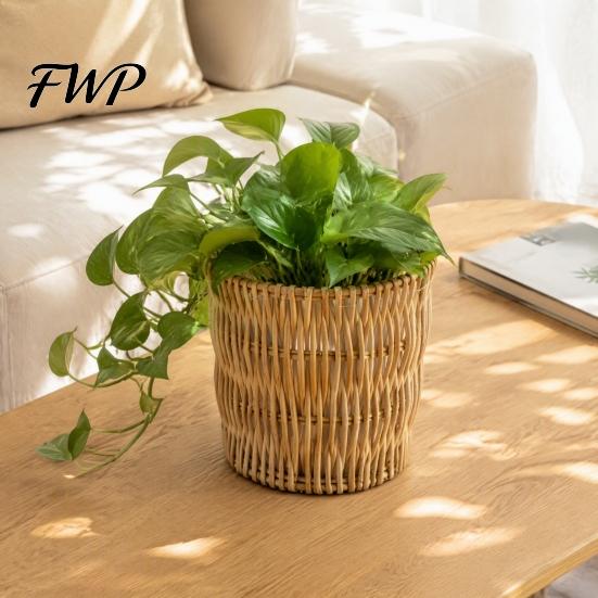 Balcony Desktop Plant Organizer Boho Wicker Planter, Handwoven Flower Pot with Waterproof Lining, Basket Planter Rustic Storage for Indoor Plants